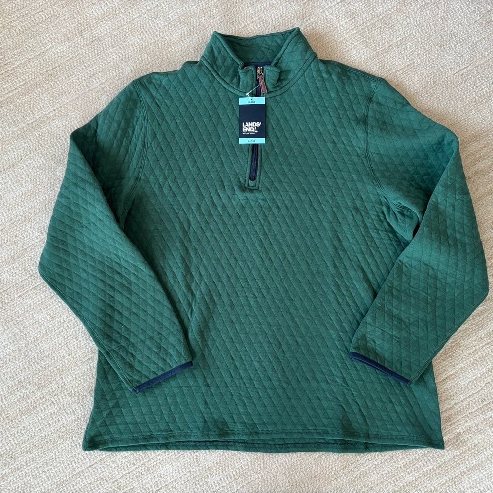 Lands' End Men's Forest Green Zip-Up Sweater